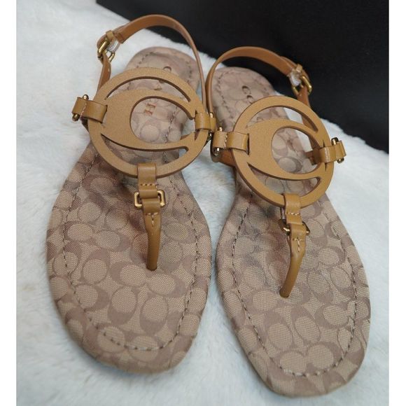 Coach Shoes Coach Womens Jeri Leather Signature Toe Post Sandals